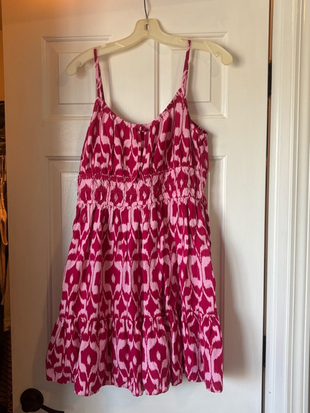 LOFT Fuchsia & White Printed Spaghetti-Strap Sundress